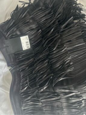 Kooples Black Leather Fringe Mini Skirt